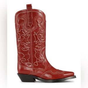 Ganni Mid Shaft Embroidered Western Boot